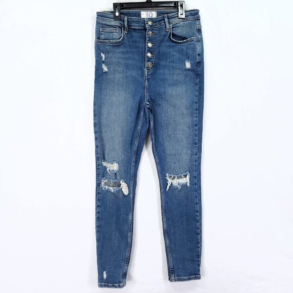 We the Free Cropped Jeans Women’s 30 Skinny Wash High Rise Button Fly Distress - Picture 1 of 13